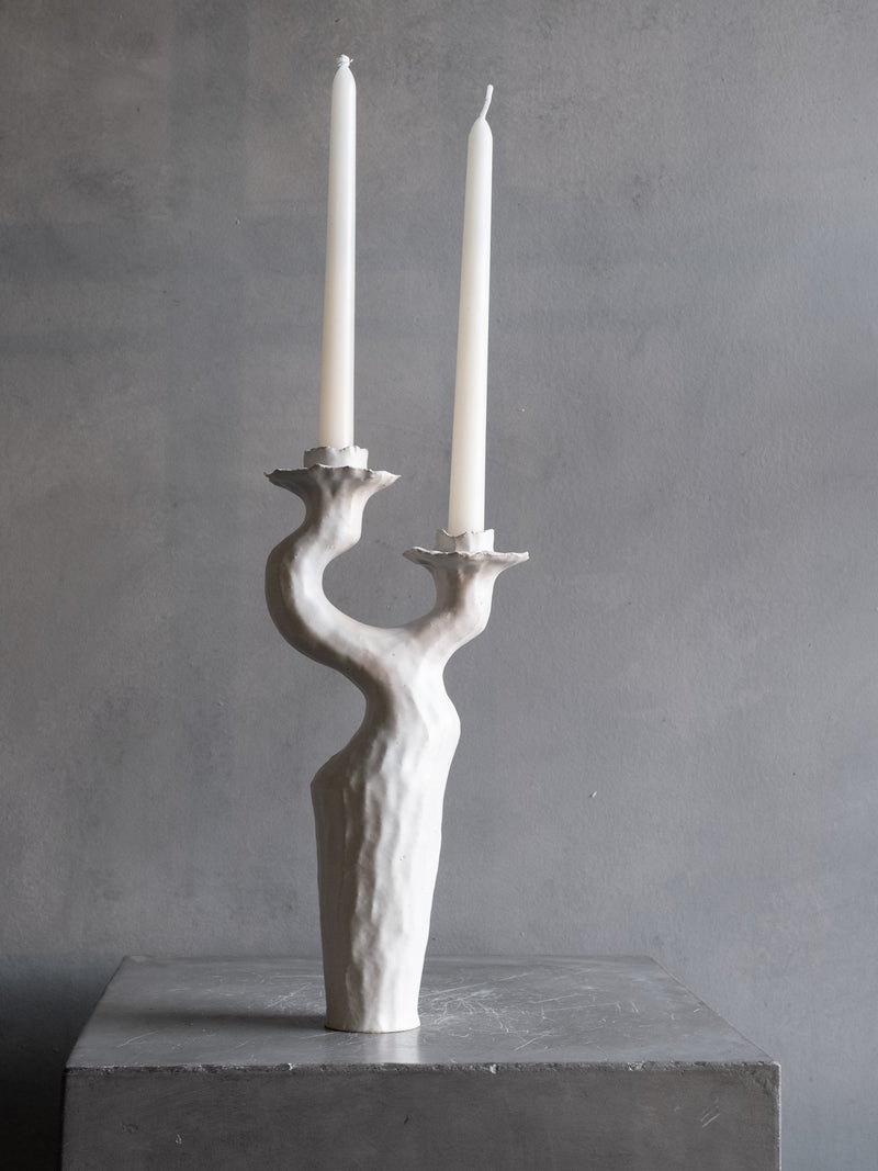 SWAN CANDLEHOLDER TALL WHITE