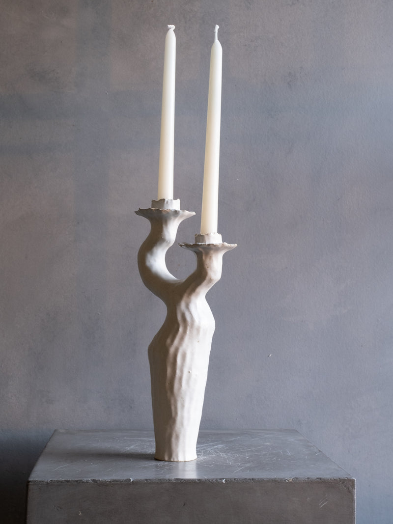 SWAN CANDLEHOLDER TALL WHITE