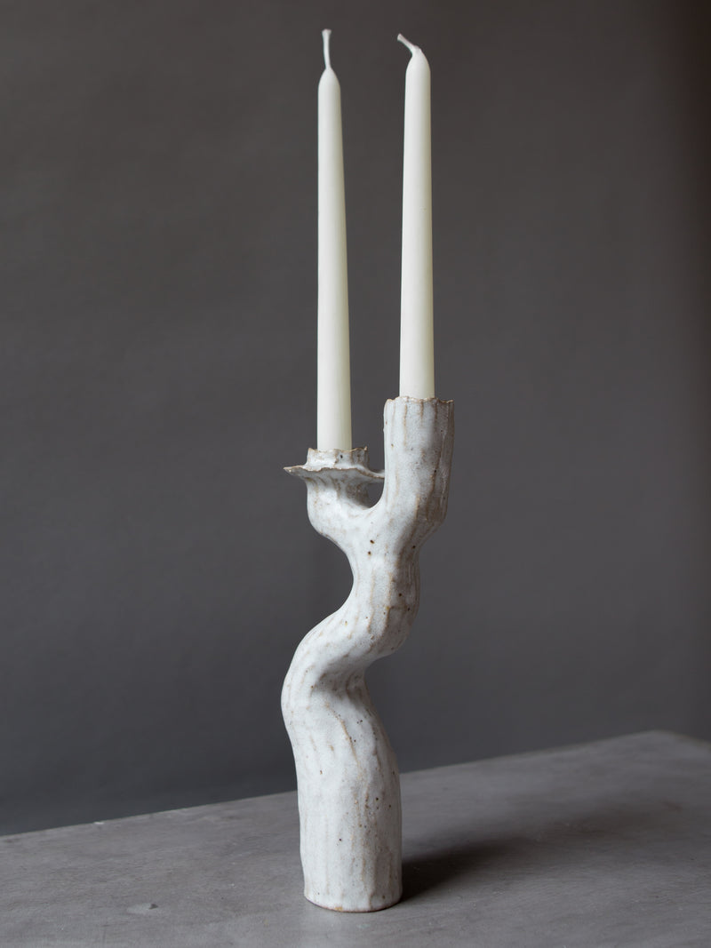 Tall White Lumena Double Candlestick