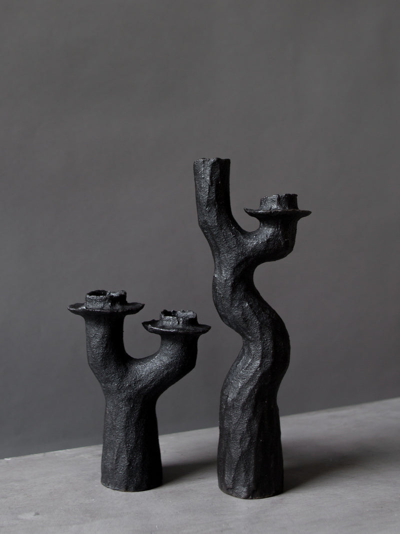 Tall Black Lumena Double Candlestick